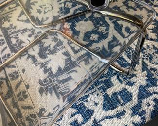 H84 - $475 SET. Ikea Tranebo Dining Table. Measures 36.5" wide x 87" long x 30" tall. Overall very good condition - does have some surface marks. 6 Ikea Tobias Clear & Chrome Plated Chairs. 5 are in very good condition. 1 has a crack - still useable.