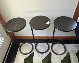 H127 - $100. Set of 3 Pottery Barn Accent Tables. 10" round x 24" tall.