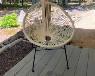H18 - $75. Lio Powder Coated Steel Outdoor Armless Lounge Chair in White Lightning / Black