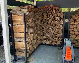 H6 - $125. Woodhaven 4' Firewood Rack with Support Bases and Corner Extension Kits. *2 available*