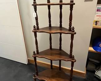 H136 - $30. Vintage Wooden Display Shelf. Measures 23" wide x 11" deep x 44" tall.