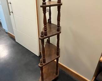 H136 - $30. Vintage Wooden Display Shelf. Measures 23" wide x 11" deep x 44" tall.