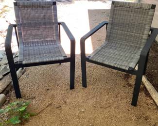 H17 - $100. PAIR of Pottery Barn Patio Chairs. 25" wide x 34" tall.