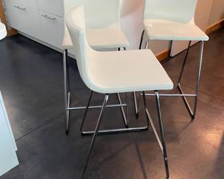 H87 - $85. Set of 3 Faux Leather Counter Height Barstools. Measures 16" wide x 36" tall. Floor to seat is 26".