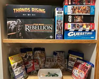 H123 - $10. Marvel Avengers Infinity War. $40. Star Wars Rebellion. Puzzles are $3 each. $5 Guesstures.