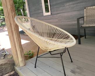 H18 - $75. Lio Powder Coated Steel Outdoor Armless Lounge Chair in White Lightning / Black