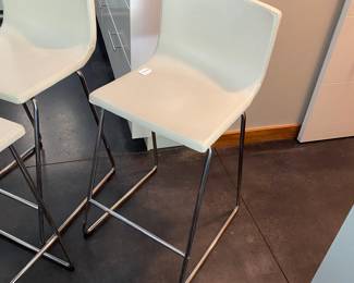 H87 - $85. Set of 3 Faux Leather Counter Height Barstools. Measures 16" wide x 36" tall. Floor to seat is 26".