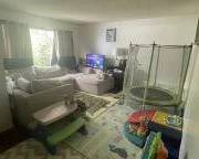 Joybird couch, kids picnic table, floor matts, kids toys. Electric heater, TV. Trampoline is not available.