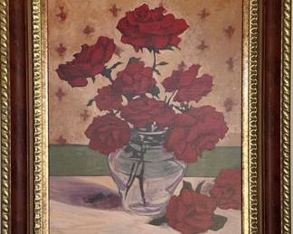 Framed Picture of Red Roses in Flower Vase