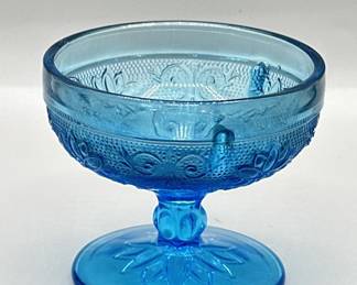 Vtg. Blue Tiara Glass Sandwich Footed Candy Dish