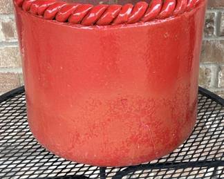 Outdoor Red Patio Planter w/ Rope-Look Rim