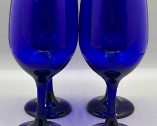 (4) Cobalt Blue Glass Wine Goblets, 1/3