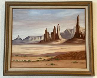 Mid Century Frame w/ Desert Landscape Painting