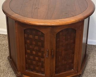 Mid Century Round Drum Table / Side Cabinet, 1/2