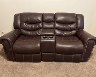 Brown 2-Seat Recliner Sofa w/ Center Console