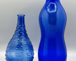 (2) Cobalt Blue Glass Gourd Shaped Vases