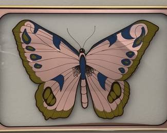 Pink Butterfly in Clear Display in Brass Frame