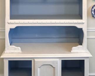 Country Farmhouse Painted White & Blue China Hutch