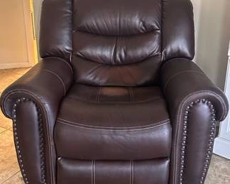 Brown Leather-Look Recliner w/ Brad Trim