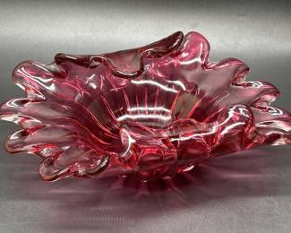 Murano Glass Cranberry Centerpiece Bowl