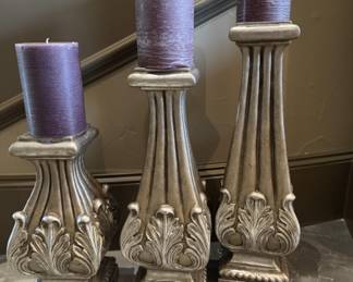 3-Stair Step Silver Color Pillar Candle Holders