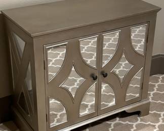 Mirrored Gray w/ Geometric Accent Cabinet