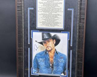 Signed Tim McGraw Photo w/ Song Lyrics, Framed