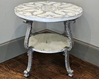 2-Tier White & Silver Side Table on Iron Legs, 1/2