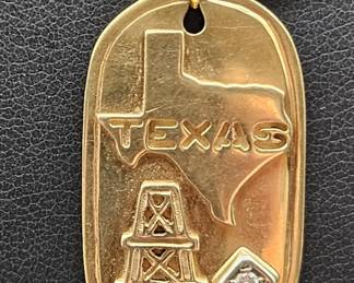 14K Gold w Diamond Texas Pendant