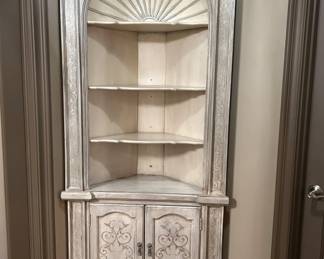 White w/ Silver Sheen Corner Display Cabinet