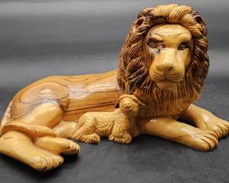 Carved Olive Wood Lion & Lamb from Isreal