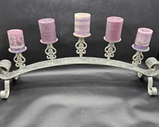 Silver Tone Cast Metal 5-Candle Arch & Candles 1/2