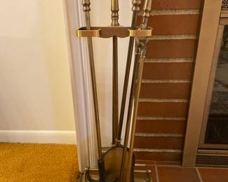 Vintage brass fireplace tool set