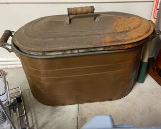 Vintage copper, laundry tub, wood handles with lid