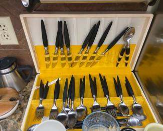 Vintage mid-century, modern silverware set in the case with extra mini forks $95