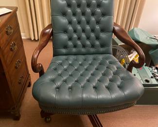 Vintage Henredon tufted, double studded, leather office chair swivel and recline-$800