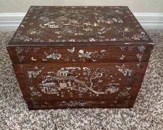19th-century mother of pearl wooden box.