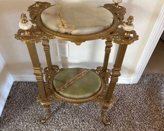 Late Victorian brass and onyx marble plant stand.