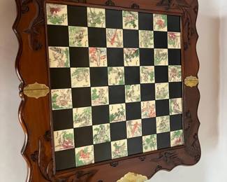 Vintage AsianInspired Carved Chess Set with Decorative Game Board