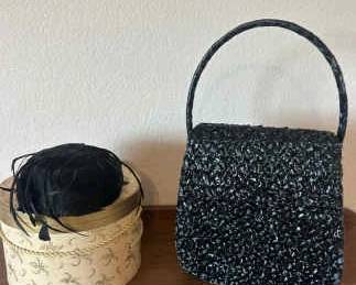 Vintage Feather Hat And Handbag