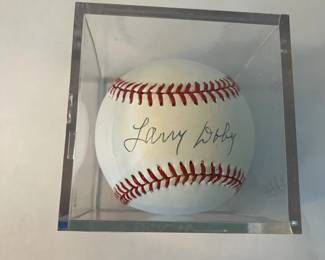 Larry Doby Autographed Baseball in Display Case Hall of Famer AL Integration Pioneer