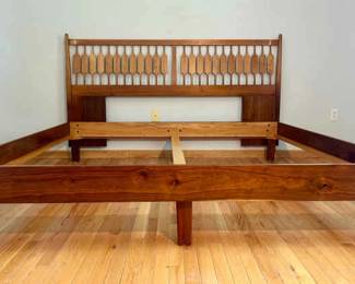 001 MidCentury Modern Walnut Bed Frame Handcrafted with Sculpted Paddle Slat Headboard