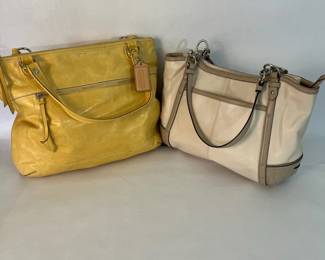 Lot of 2 Coach Leather Shoulder Bags Yellow Cream Totes