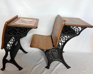 Antique Cast Iron Wood School Desk