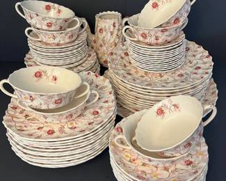Rare Vintage Copeland Spode Rosebud Chintz Floral Dinnerware Set 60 Pieces