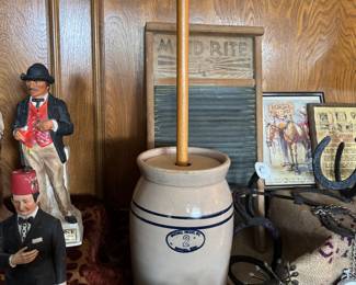 Marshall Pottery vintage butter crock with dasher and lid