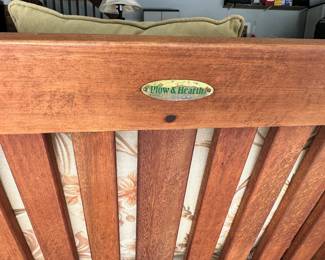 S138 - $250. Plow & Hearth Outdoor Solid Wood Patio Set. Includes Couch, (2) Chairs, and (2) end tables. The Cushions are in great condition. The framing of the couch has teething marks from a dog. The chairs luckily do not. Please see photos. Couch Dimensions: 53W x 31D x 29T / Chair Dimensions: 29W x 31D x 29T / End Tables: 18 x 18 x 17T