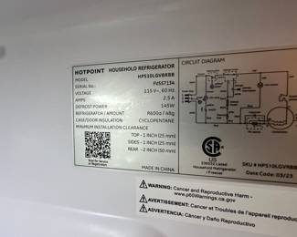 S170 - $225 - Hotpoint Household Refrigerator. Model #HPS10LGV8RBB. Works well. Measures: 24 x 25 x 60t