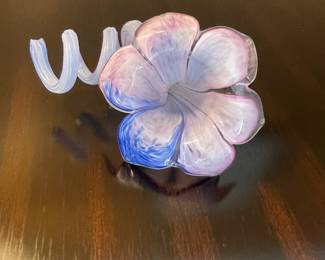S11 - $25 - Blue Pink Purple Art Glass Flower - 7"w x 4"t