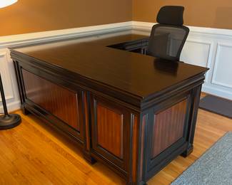 S10 - $200 - Corner Desk. Separates for transport. Scratches scuffs are pictured, please take note. You must have help picking up. 72" x 30" x 30.5"